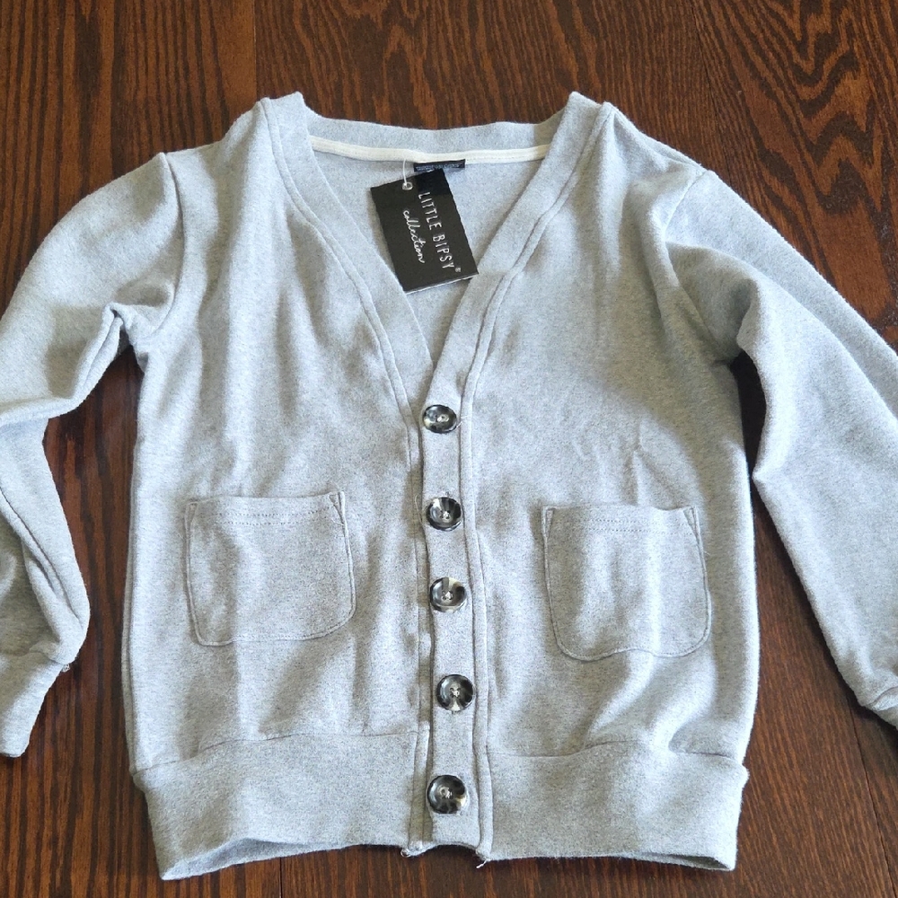 Little Bipsy Gray Cardigan with Button Front, Sz 5-6T